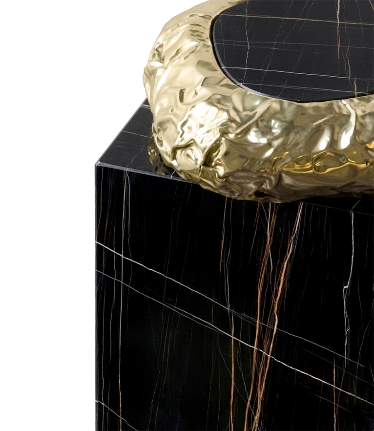 Stonehenge Carrara Side Table - in Brass Carrara Marble - Home'Society