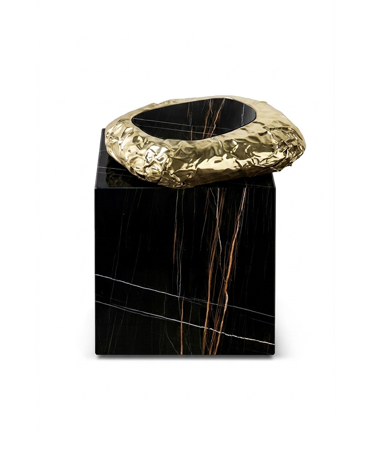Stonehenge Carrara Side Table - in Brass Carrara Marble - Home'Society