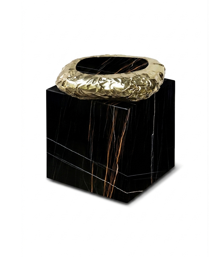 Stonehenge Carrara Side Table - in Brass Carrara Marble - Home'Society