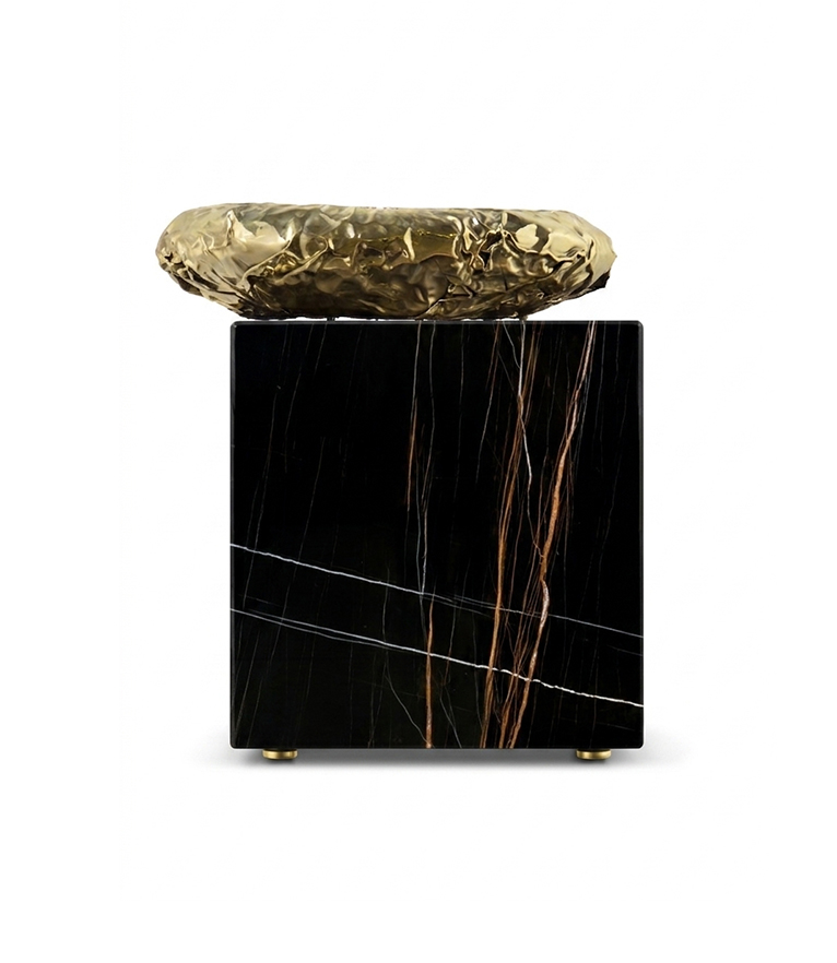 Stonehenge Carrara Side Table - in Brass Carrara Marble - Home'Society