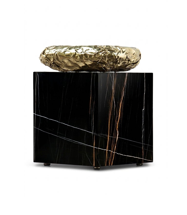 Stonehenge Carrara Side Table - in Brass Carrara Marble - Home'Society