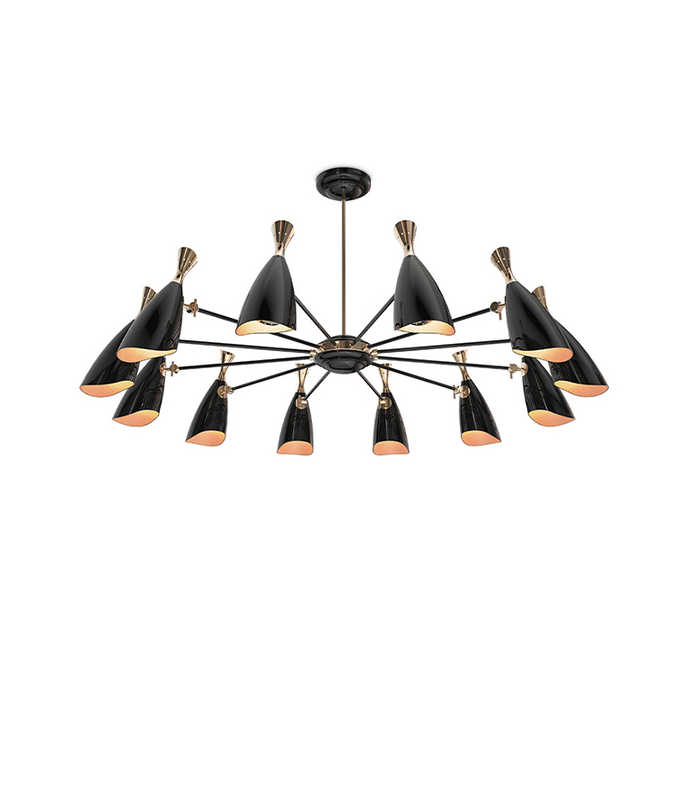 Duke Round Ceiling Light – Black and Gold Mid-Century Suspension Lamp with 12 Shades - Home'Society