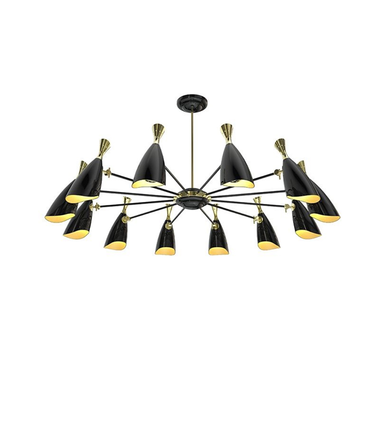 Duke Round Ceiling Light – Black and Gold Mid-Century Suspension Lamp with 12 Shades - Home'Society