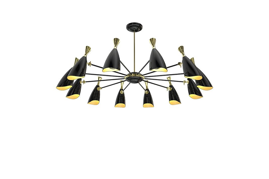 Duke Round Ceiling Light – Black and Gold Mid-Century Suspension Lamp with 12 Shades