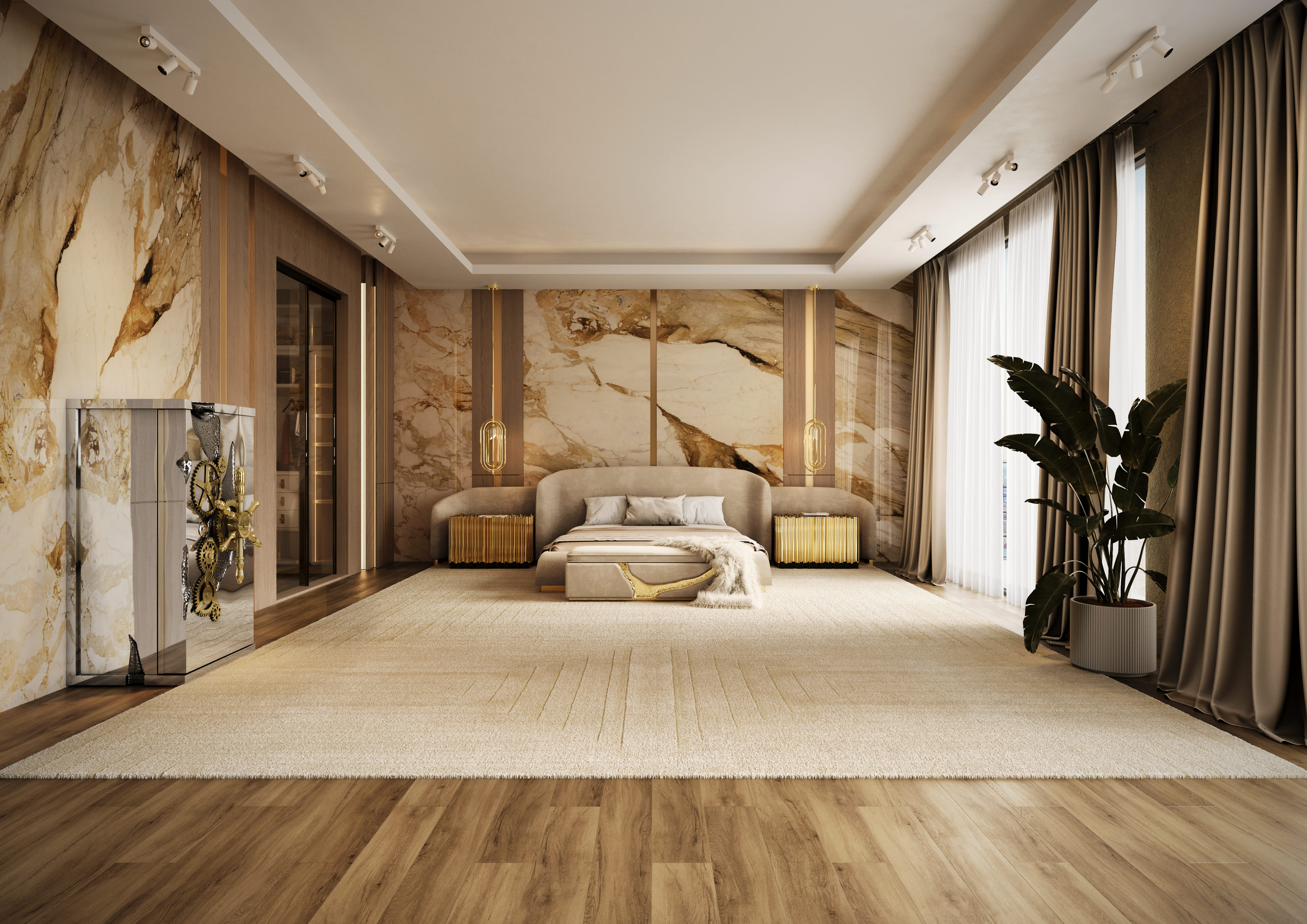 Refined Master Suite with Sculptural Elegance and Statement Lighting - Home'Society