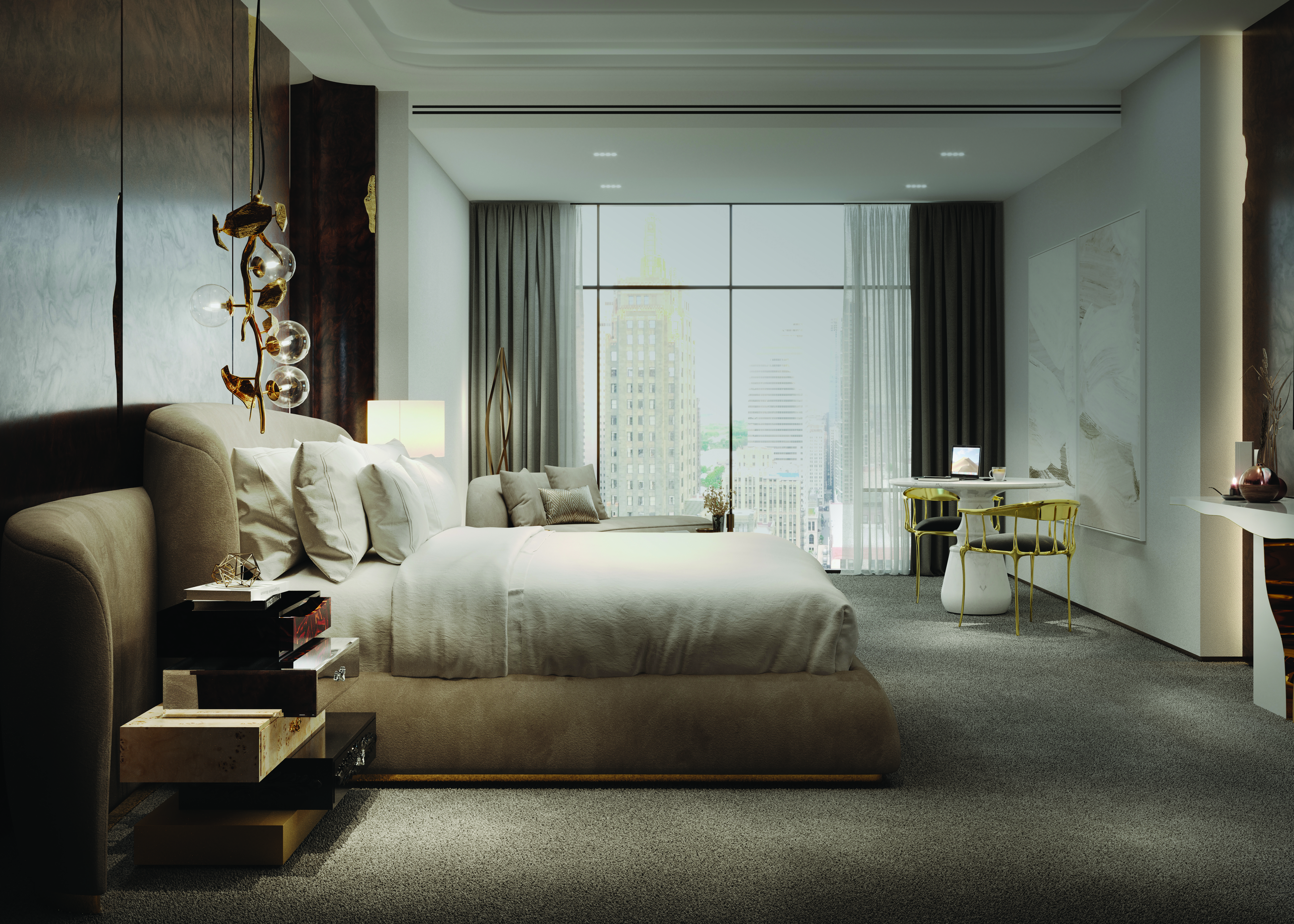 Sophisticated Master Suite with Sculptural Elegance and Refined Dining - Home'Society