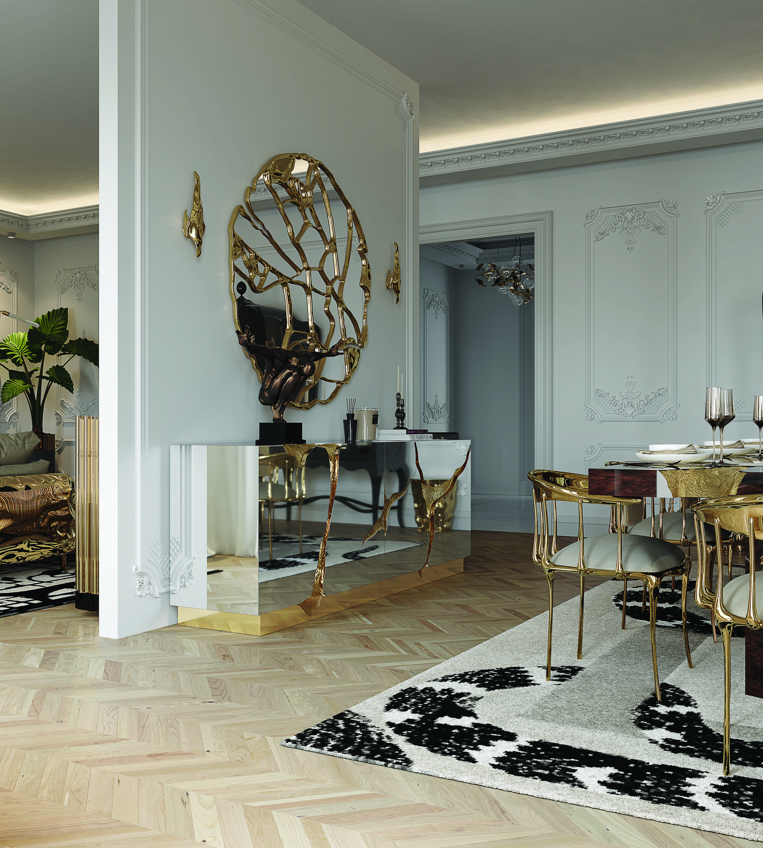 Refined Dining Room with Sculptural Forms and Radiant Accents - Home'Society