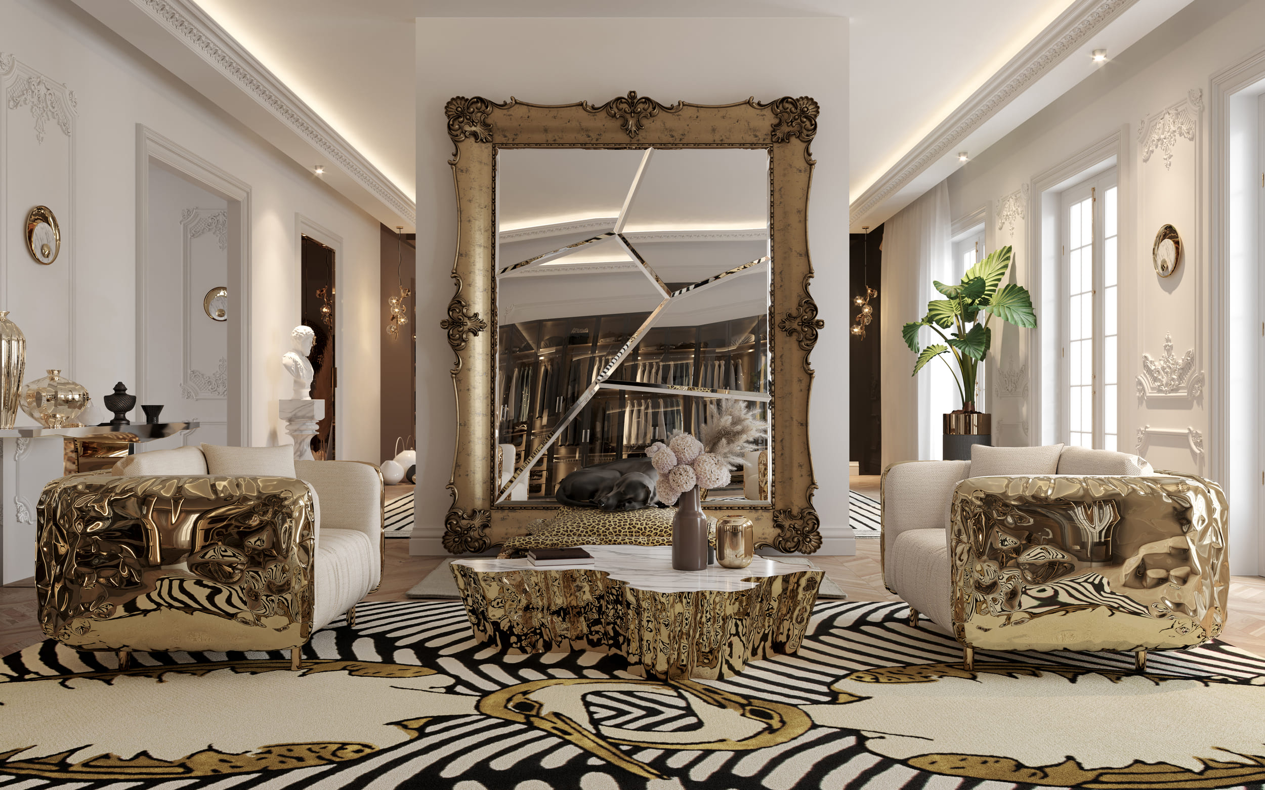 Opulent Master Suite with Sculptural Layers and Artistic Accents - Home'Society