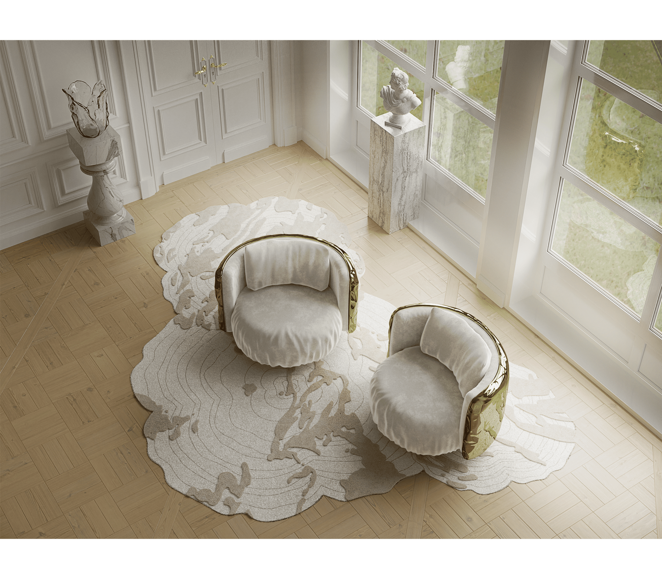 Sophisticated Master Suite with Sculptural Forms and Artistic Character - Home'Society