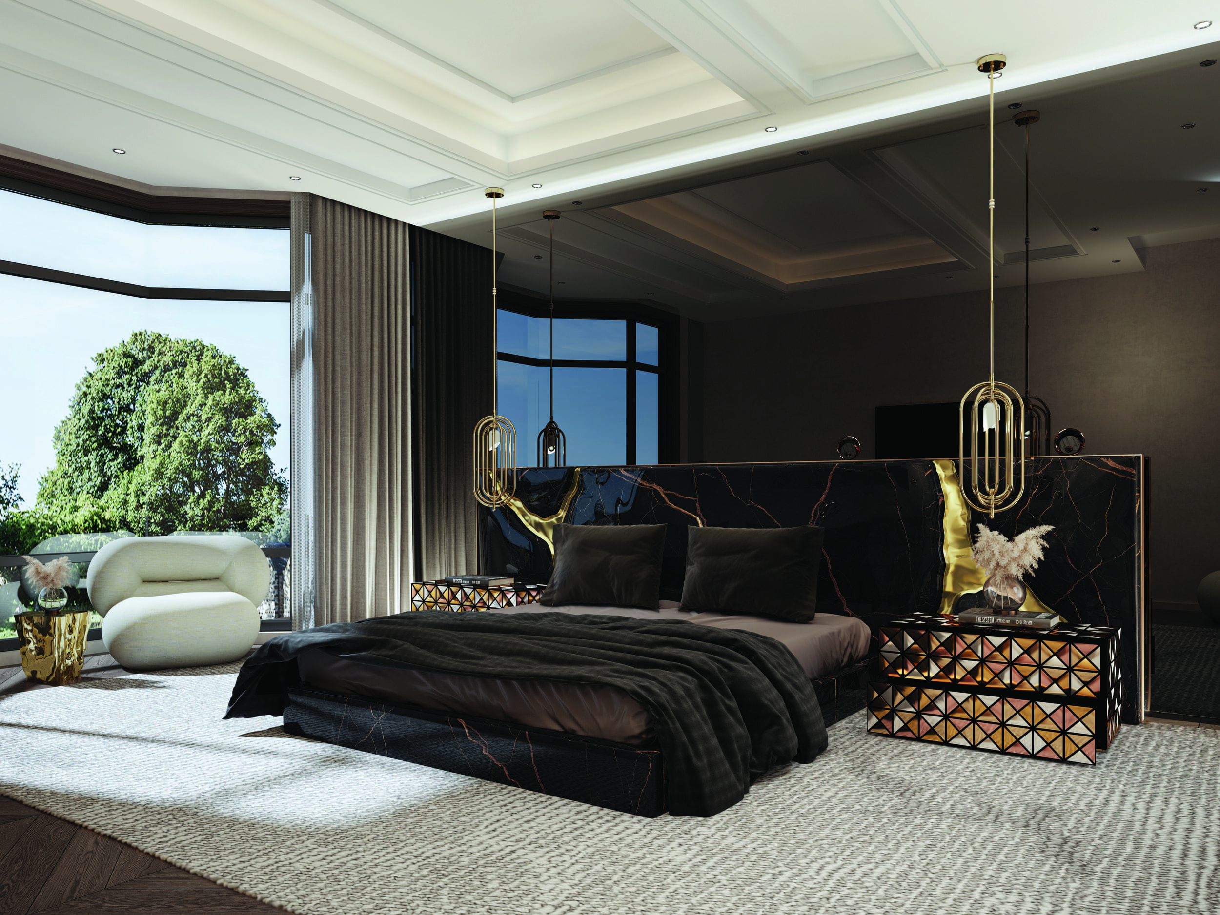 Luxurious Master Suite with Bold Geometry and Statement Lighting - Home'Society