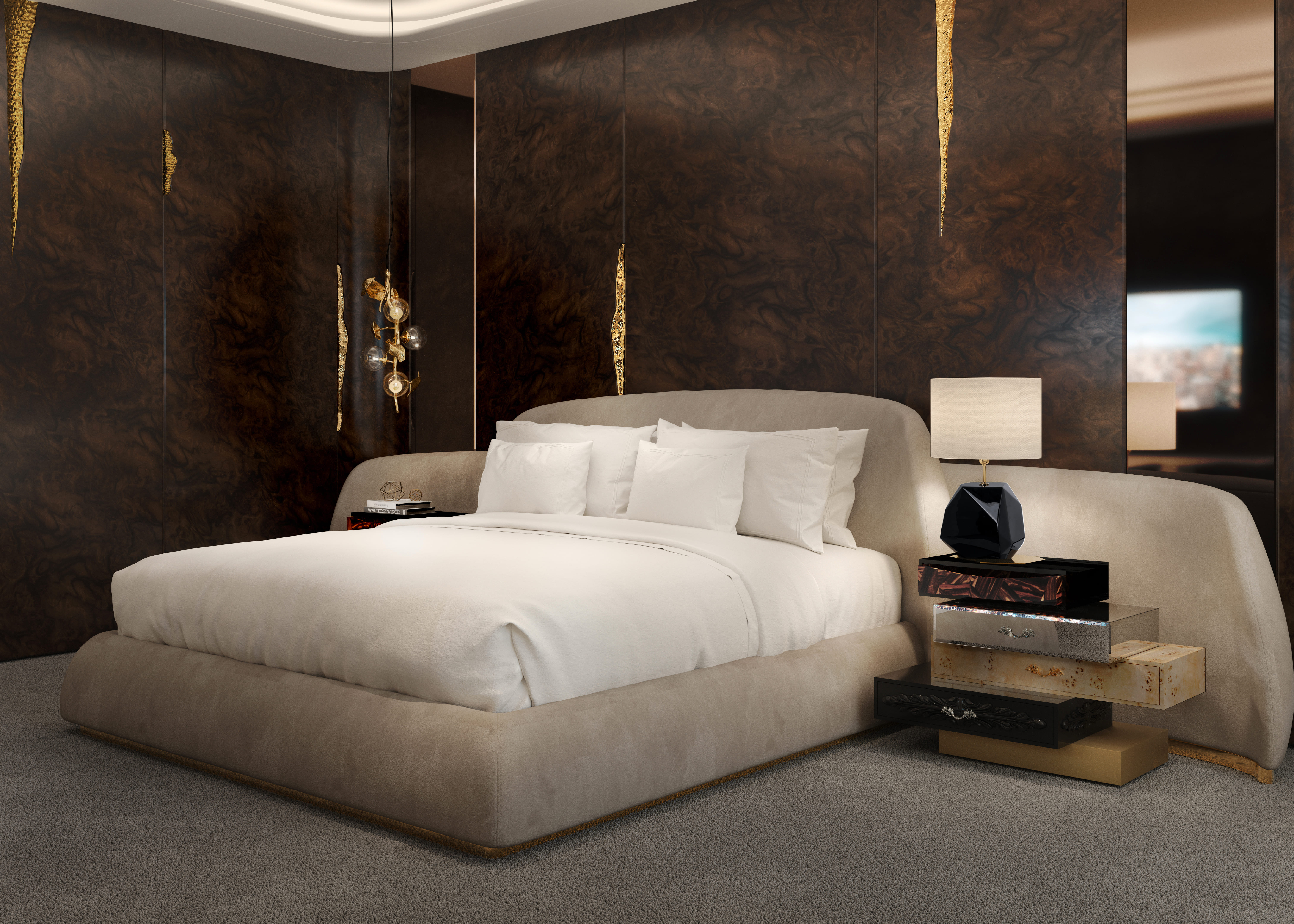 Sophisticated Master Suite with Sculptural Elegance and Refined Dining - Home'Society