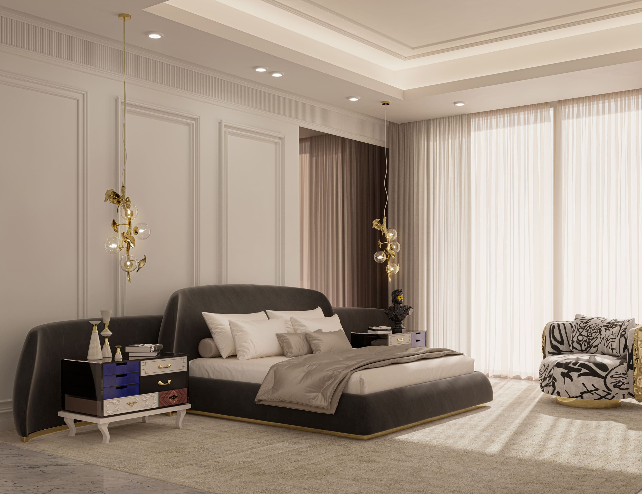 Graceful Master Suite with Sculptural Comfort and Refined Layers - Home'Society