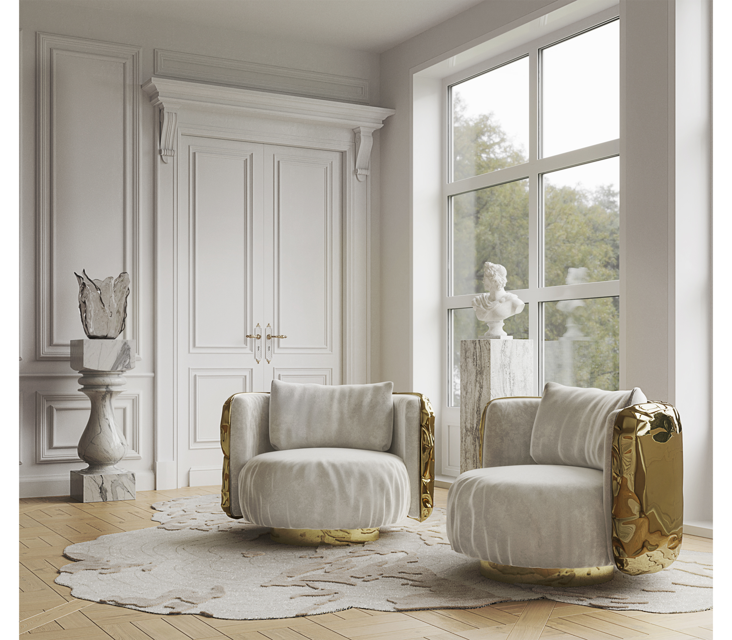 Sophisticated Master Suite with Sculptural Forms and Artistic Character - Home'Society