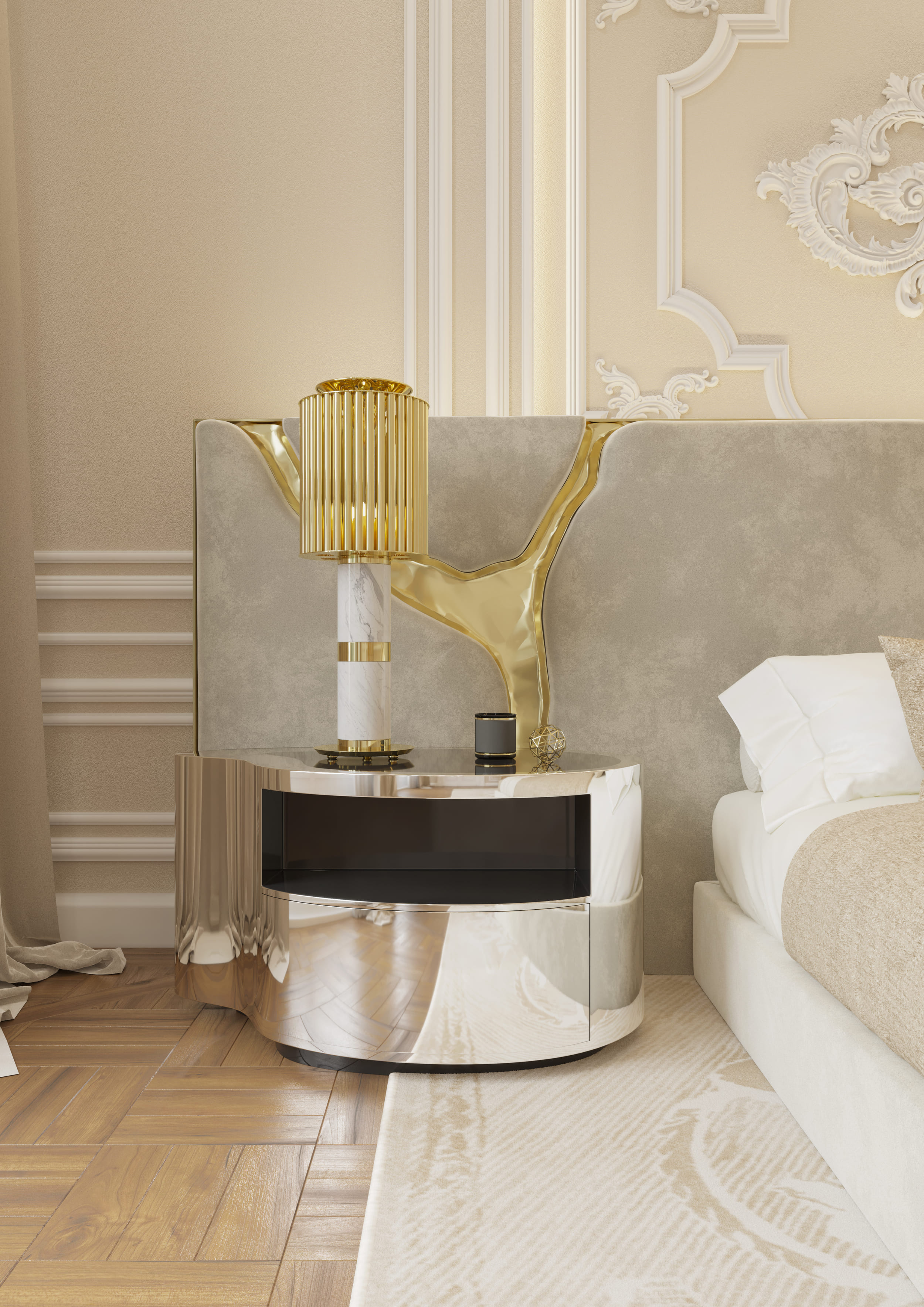 Elegant Master Suite with Sculptural Design and Warm Illumination - Home'Society