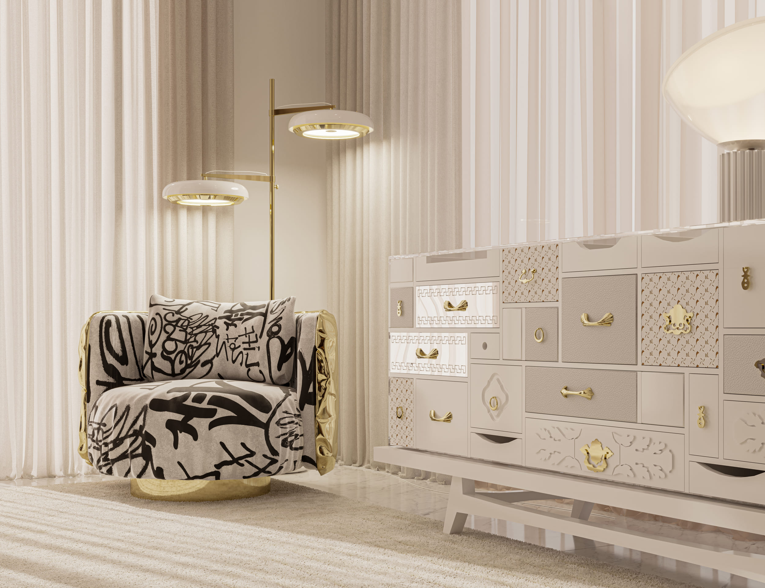 Artistic Master Suite with Sculptural Forms and Modern Character - Home'Society
