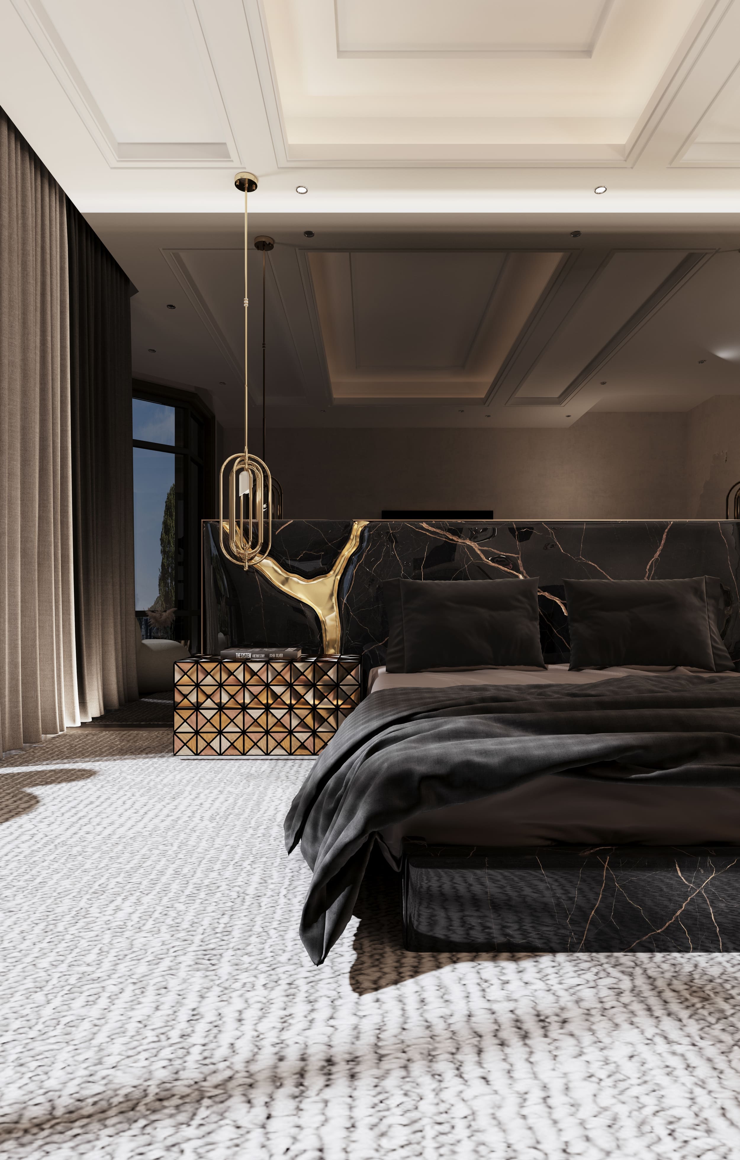 Luxurious Master Suite with Bold Geometry and Statement Lighting - Home'Society