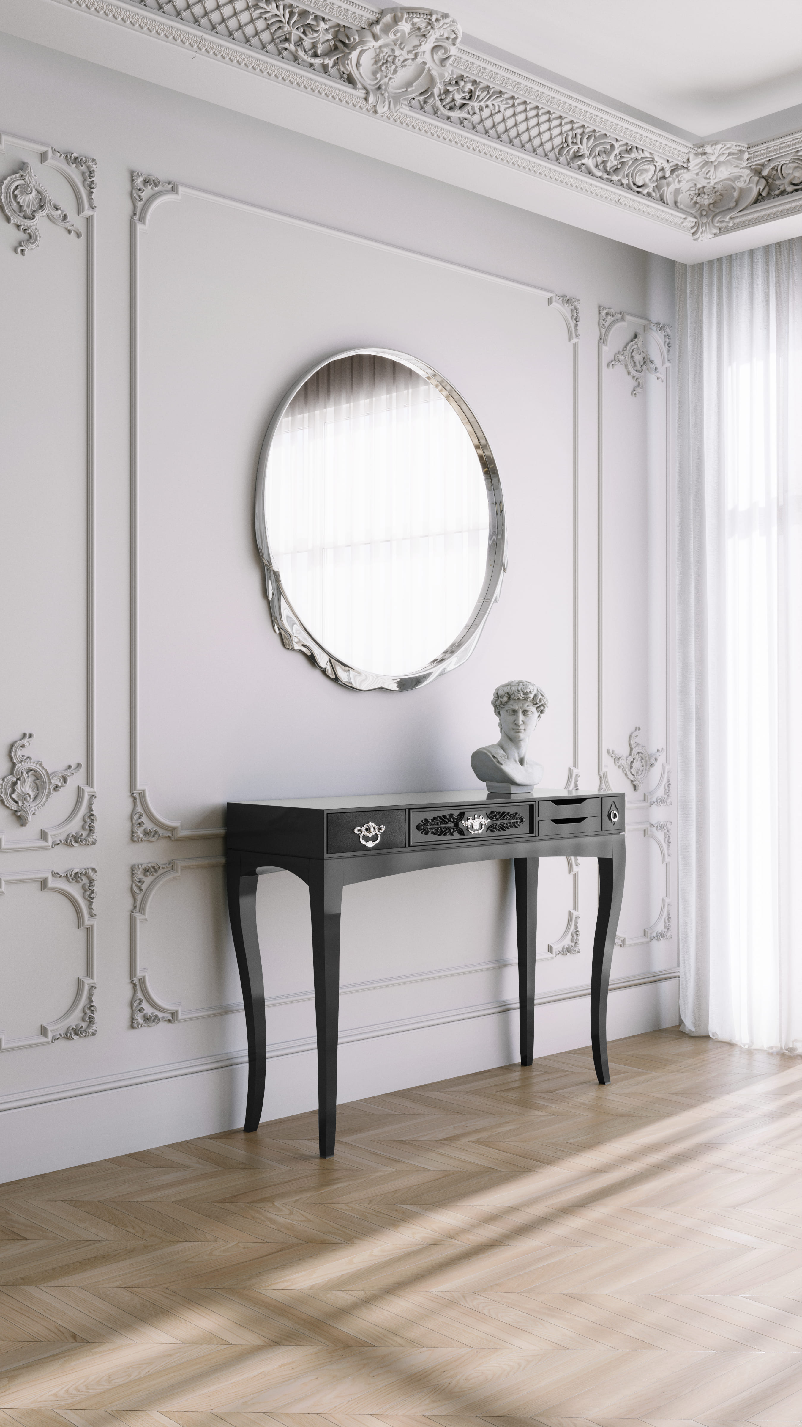 Sophisticated Master Suite with Sculptural Contrast and Reflective Charm - Home'Society