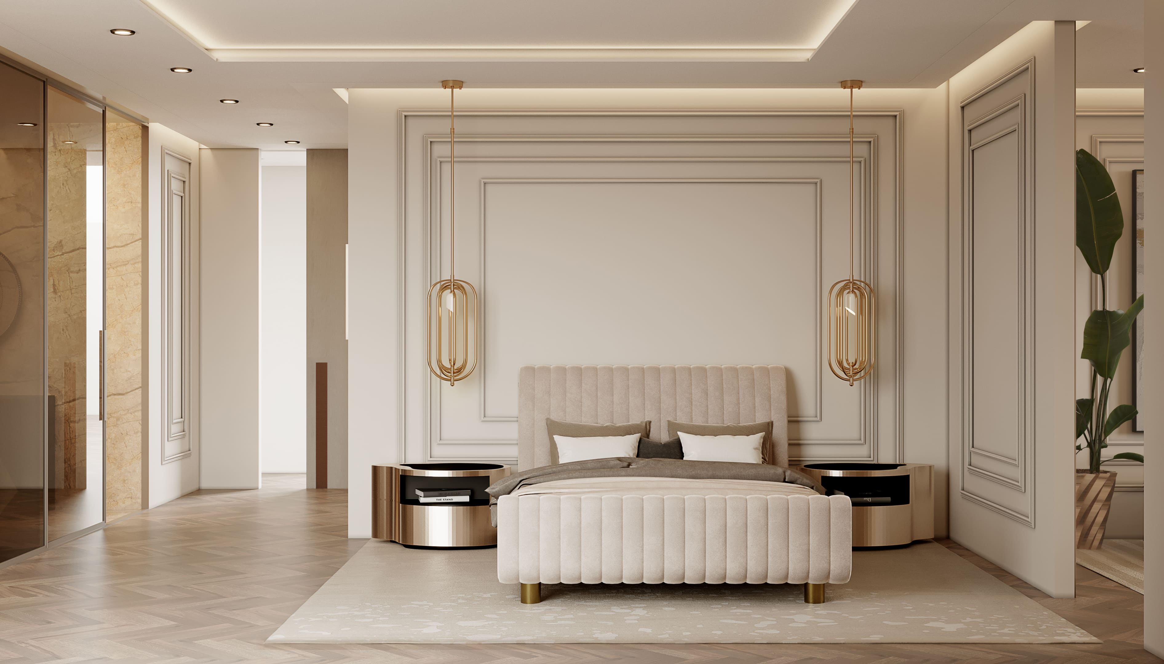 ELEGANT MASTER SUITE WITH MID-CENTURY CHARM AND ARTISTIC DETAILS - Home'Society
