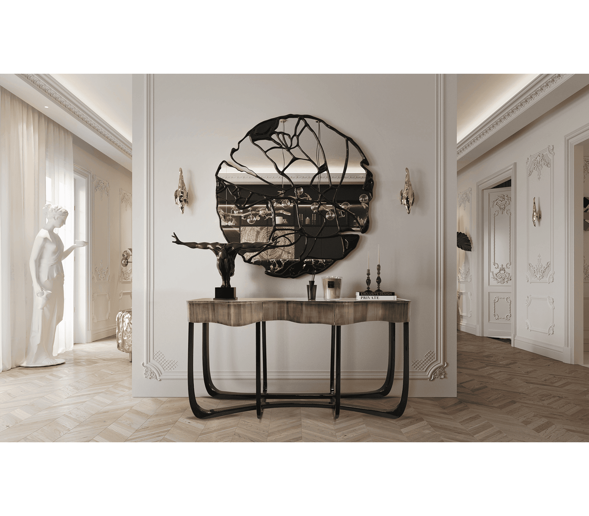 Elegant Master Suite with Sculptural Details and Artistic Lighting - Home'Society