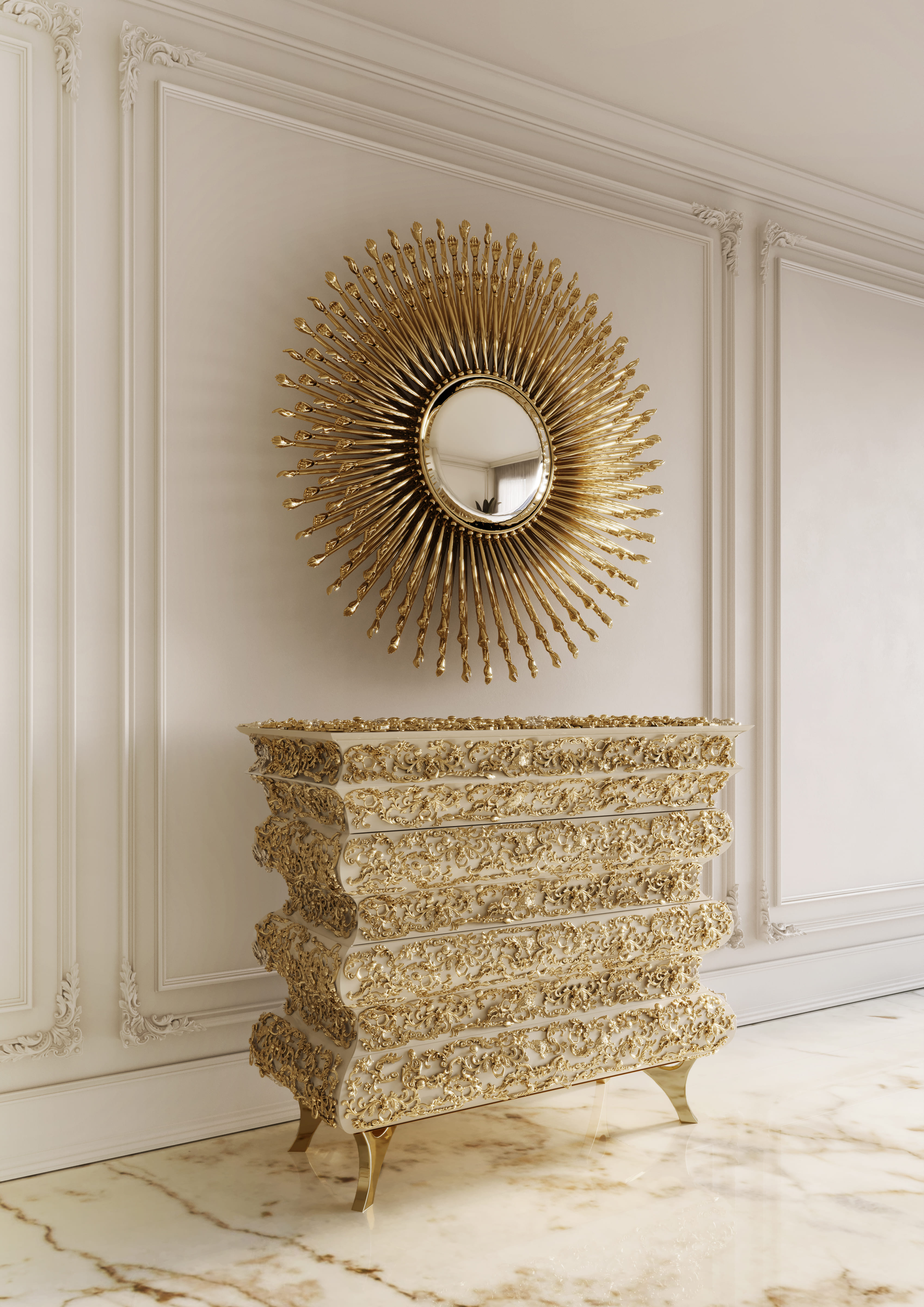 GLAMOROUS MASTER SUITE WITH ARTISTIC DETAILS AND SCULPTURAL ELEGANCE - Home'Society
