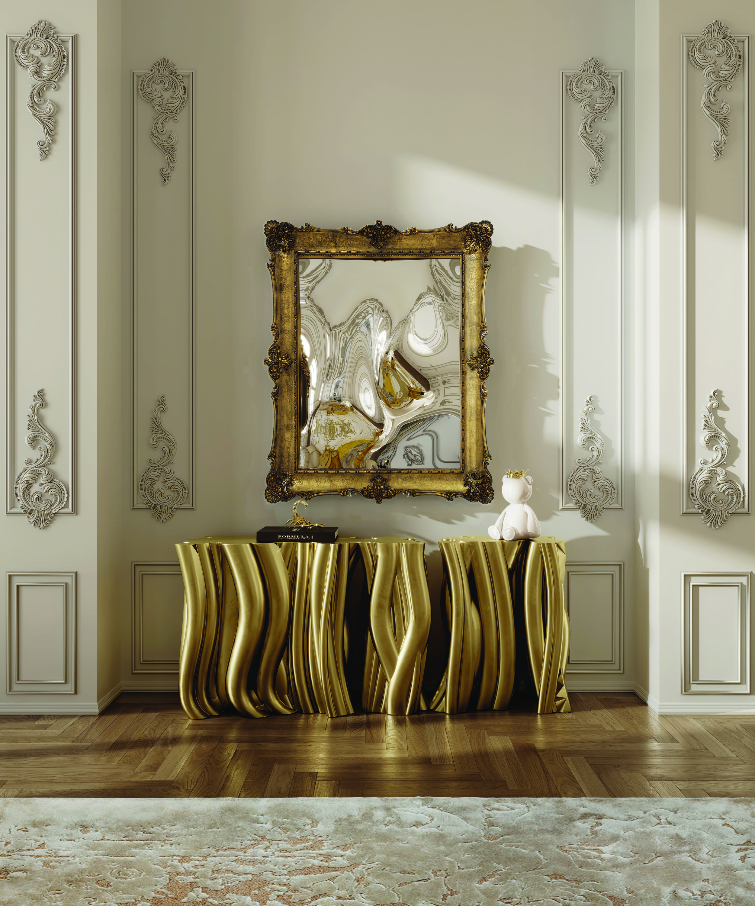 Sophisticated Master Suite with Artistic Mirrors and Sculptural Design - Home'Society