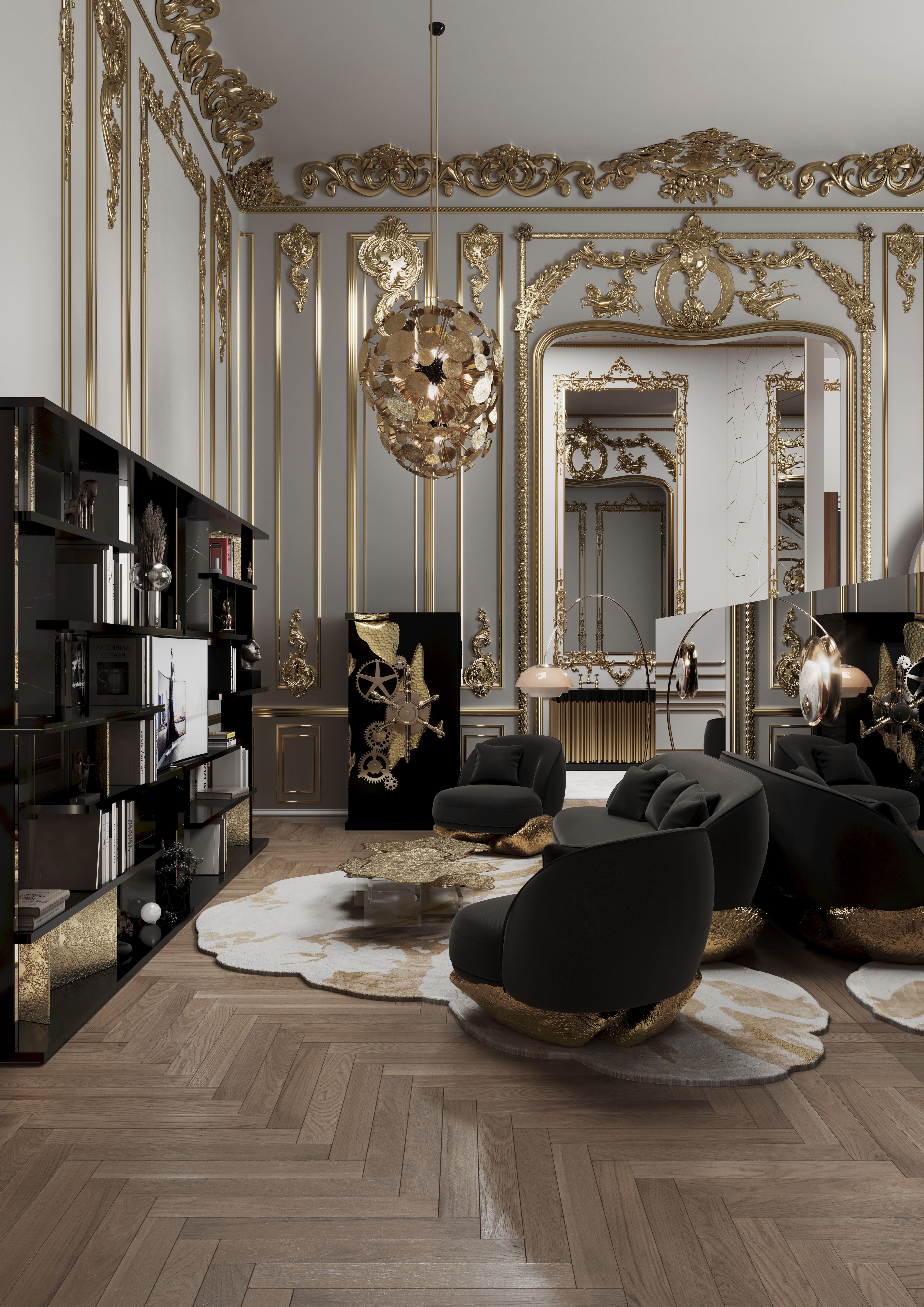 Luxury Master Suite with Artistic Furniture and Bold Sophistication - Home'Society