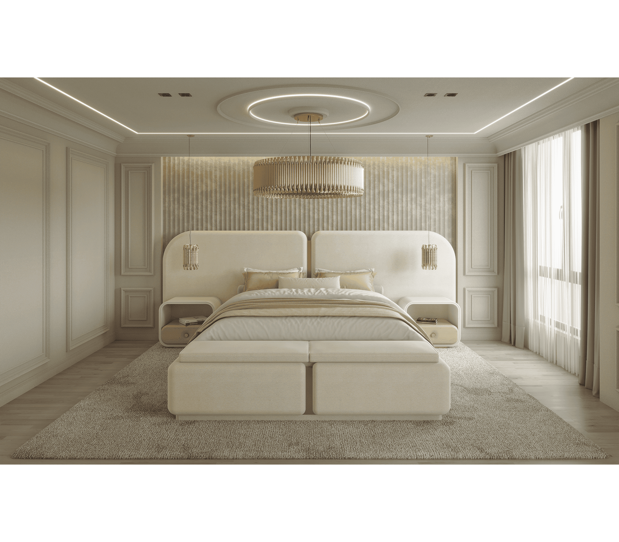 MID-CENTURY MASTER SUITE WITH ARTISTIC LIGHTING AND TIMELESS ELEGANCE - Home'Society