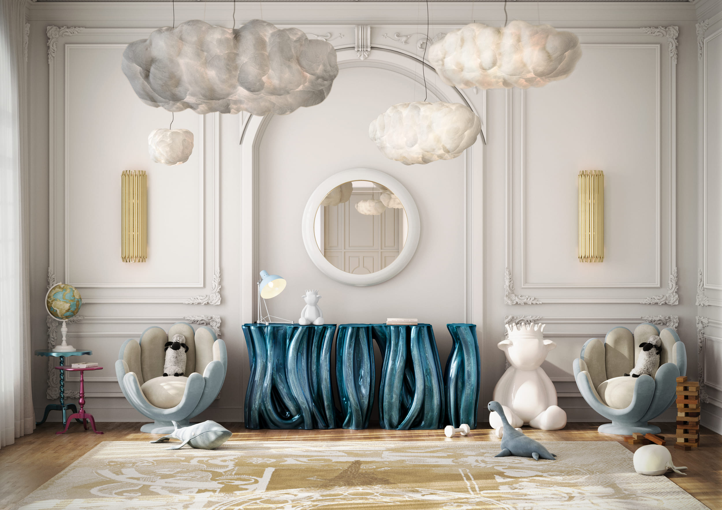 Luxury Children’s Bedroom with Sculptural Lighting and Whimsical Elegance - Home'Society
