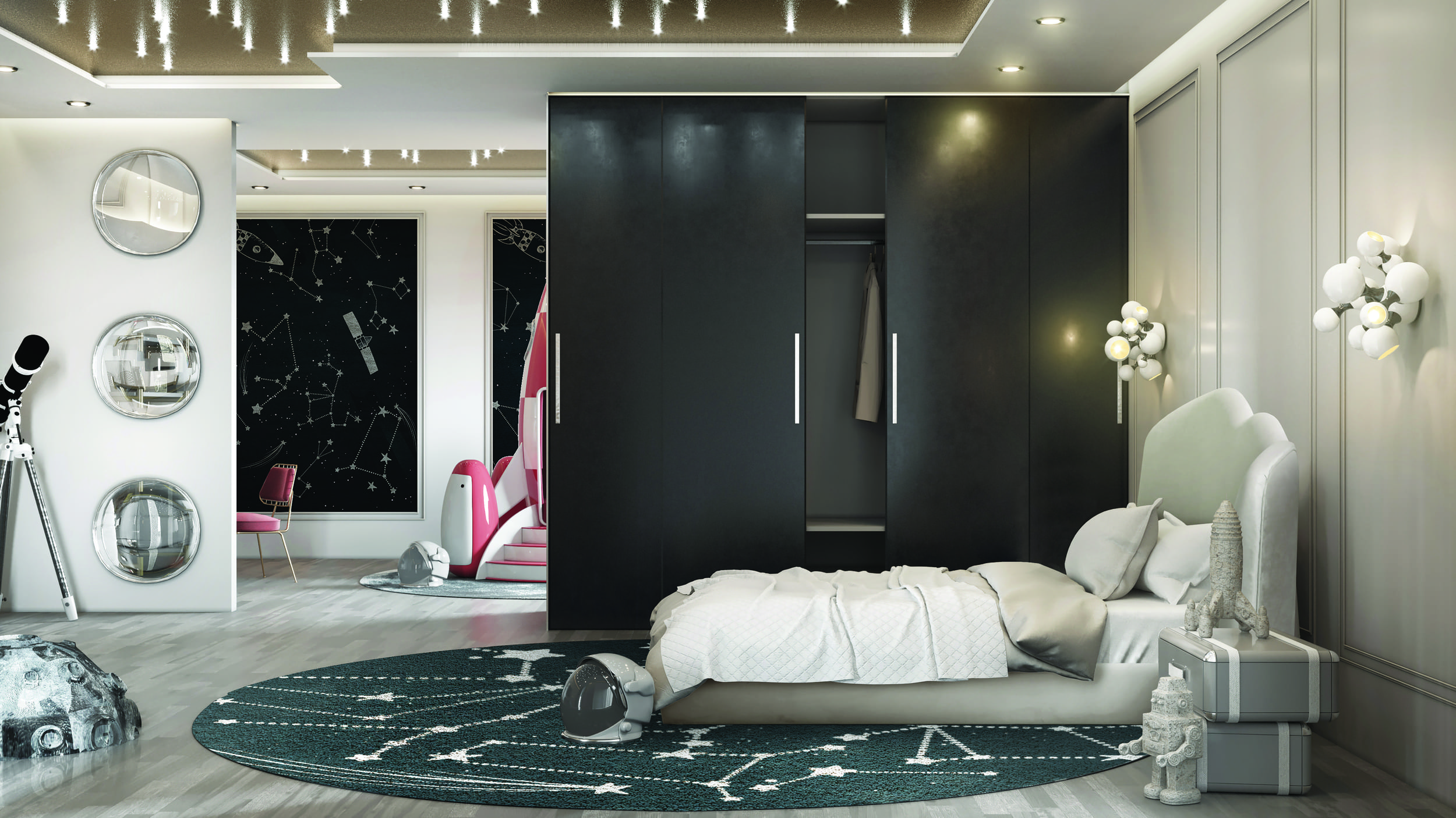 Whimsical Children’s Bedroom with Cosmic Charm and Playful Design - Home'Society