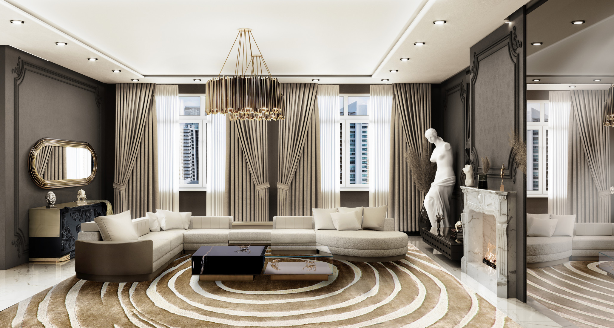 Opulent And Stylish Living Room Including Eye Neutral Rug - Home's Society